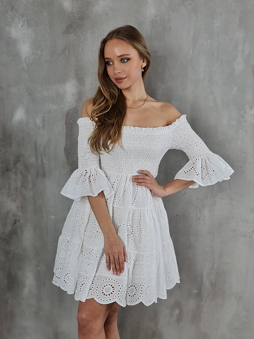 Платье Imperial ажурное с открытыми плечами молочное (!), фотография №1