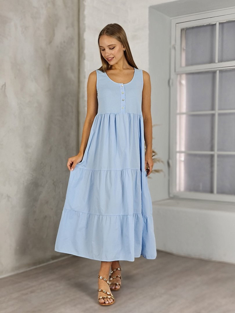 Платье Royal Belle макси на широких лямках нежно-голубое, фотография №1