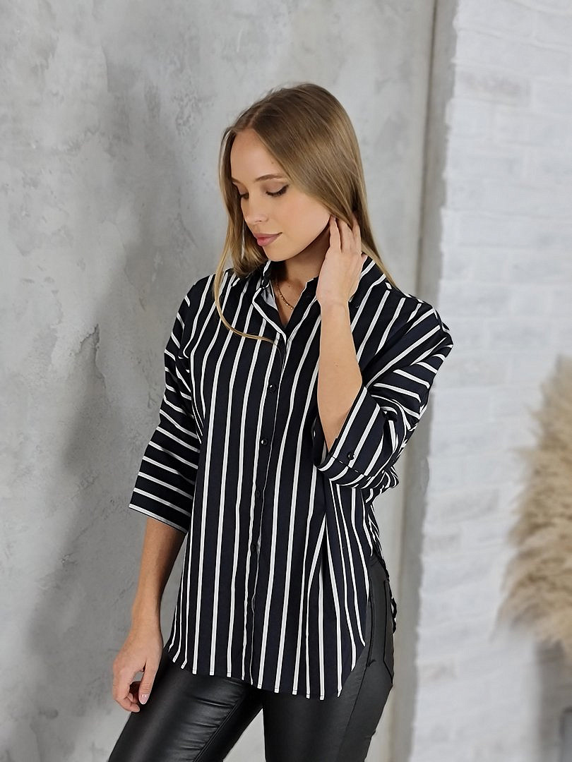 Рубашка Lumina свободная в полоску чёрная, фотография №1