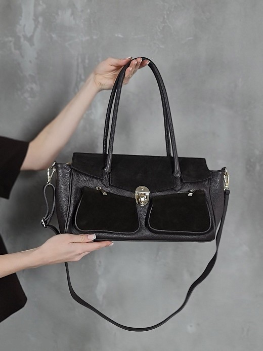 Сумка два кармана золотая застежка шоколад