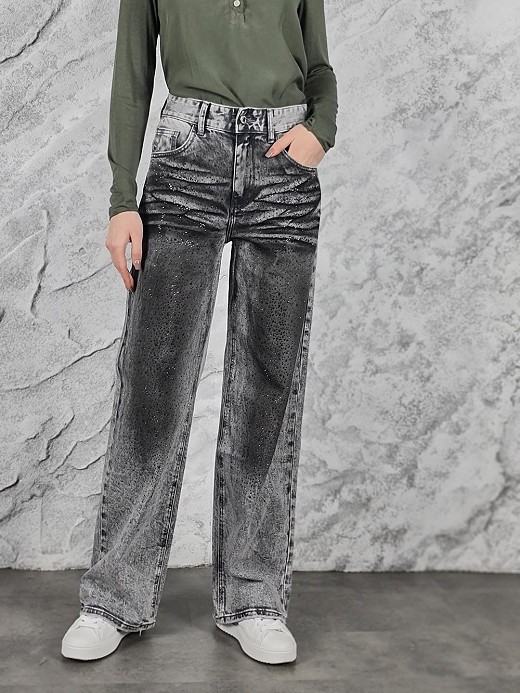 Джинсы Miss Bonbon со стразами серые