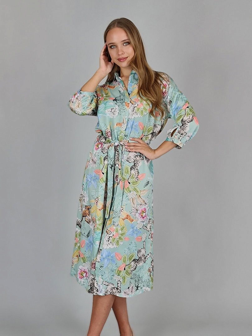 Платье Imperial с принтом "Животные и цветы" бирюзовое, фотография №1