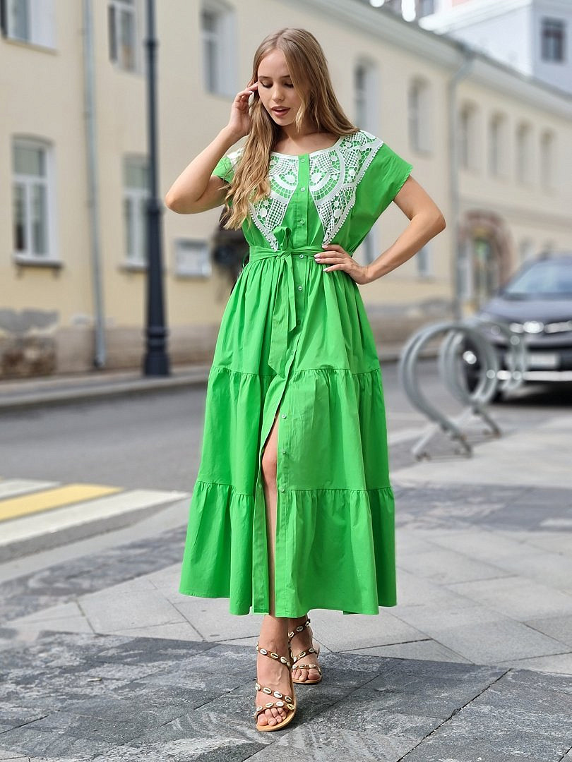 Платье Lumina с ажурной вставкой зелёное, фотография №1