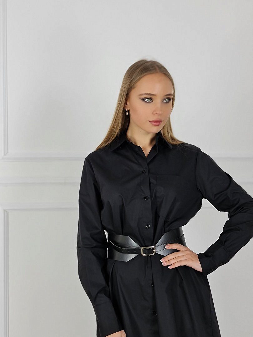 Платье-рубашка Imperial с широким поясом чёрное, фотография №4
