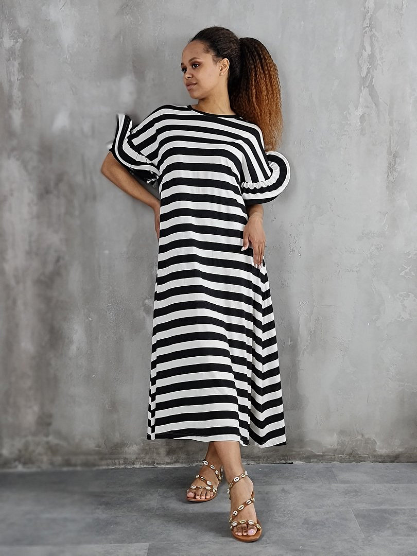 Платье Vicolo макси в полоску с объёмными рукавами белое, фотография №1