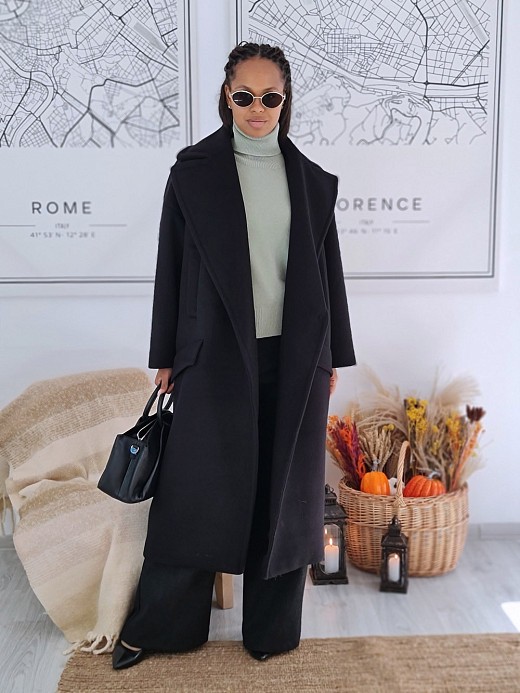 Пальто Imperial oversize с карманами чёрное