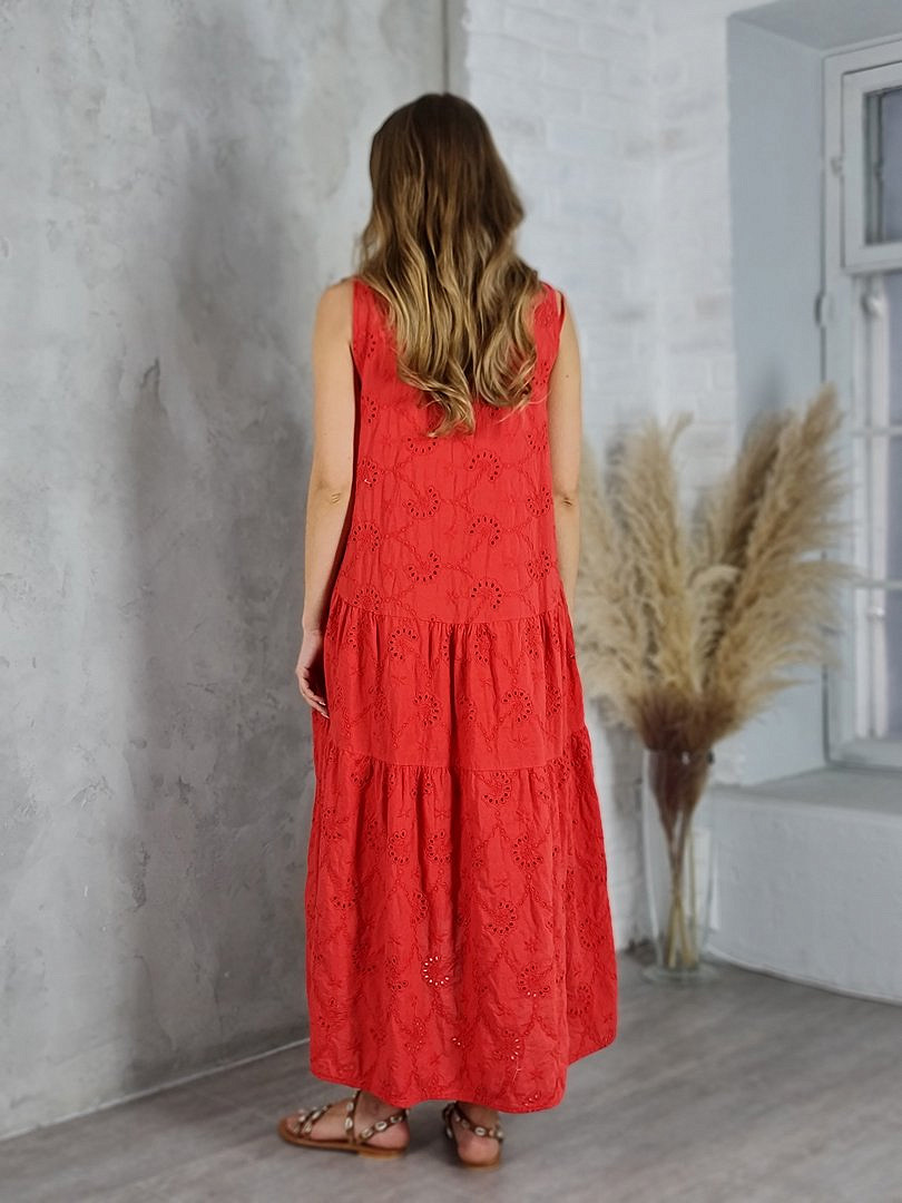 Платье MIHO'S  без рукавов ажурное красное , фотография №3