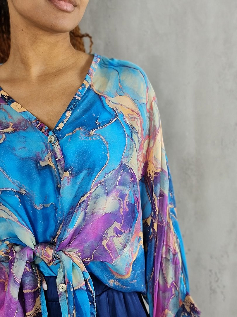 Рубашка Segreto с принтом "Мрамор" голубая, фотография №3