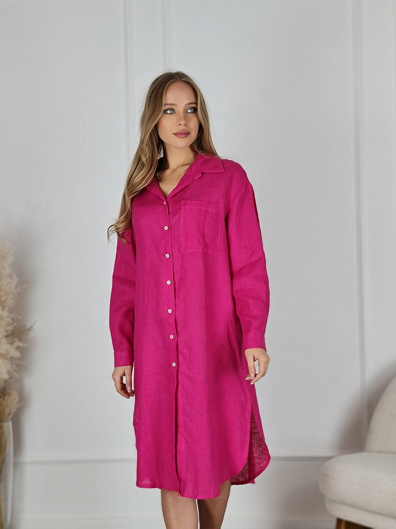Платье-рубашка CLOTHÉ льняное на пуговицах фуксия, фотография №2