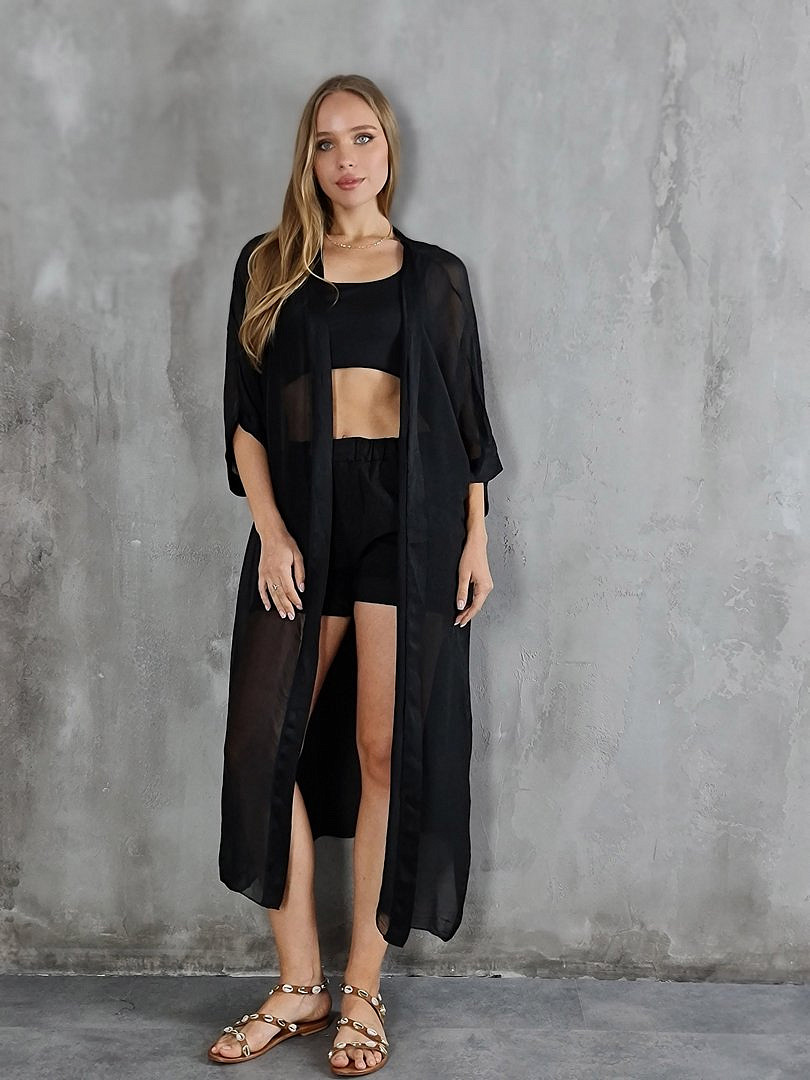 Накидка Pura Seta длинная шёлковая чёрная, фотография №4