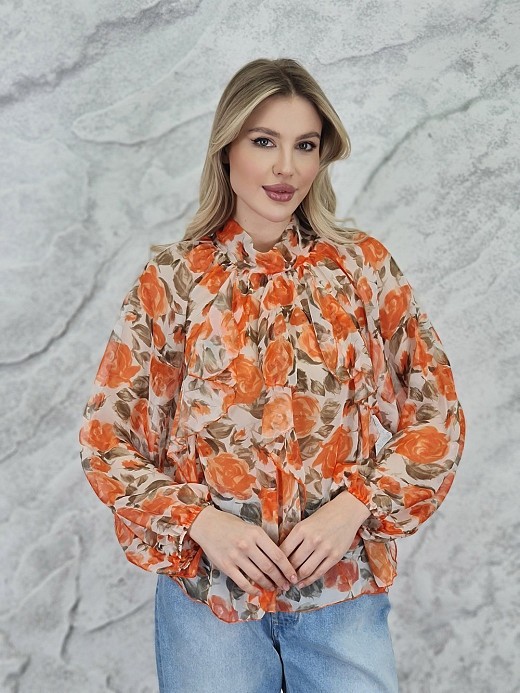 Блузка BluRoyal принт розы оранжевая