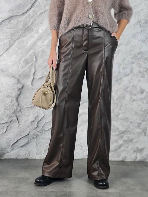 Брюки imperial экокожа широкие со строчкой ремень шоколад