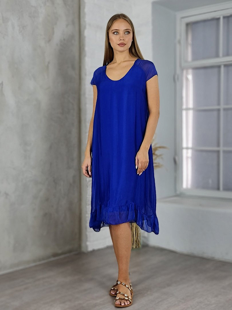 Платье Pura Seta шёлковое c V-образным вырезом электрик, фотография №1