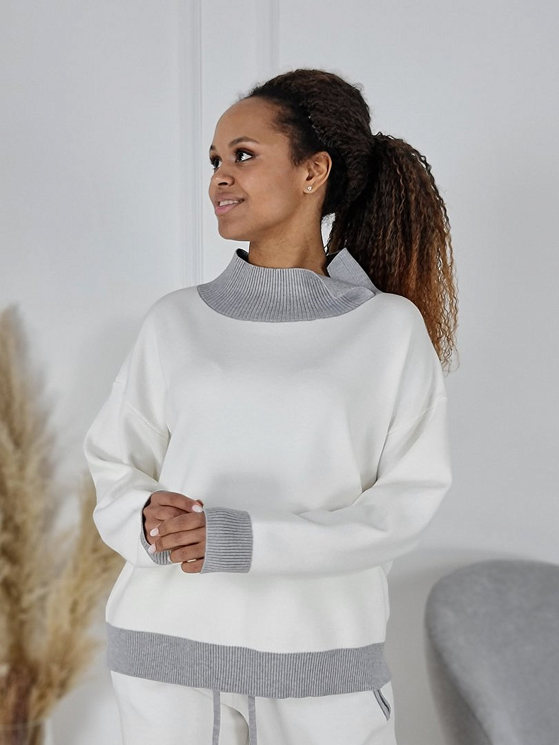 Костюм Melany двухцветный джемпер и брюки молочный/серый, фотография №2