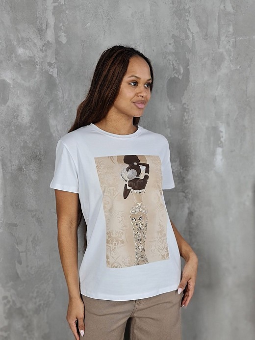 Футболка Mitica&Co. с принтом Девушка с кувшином белая