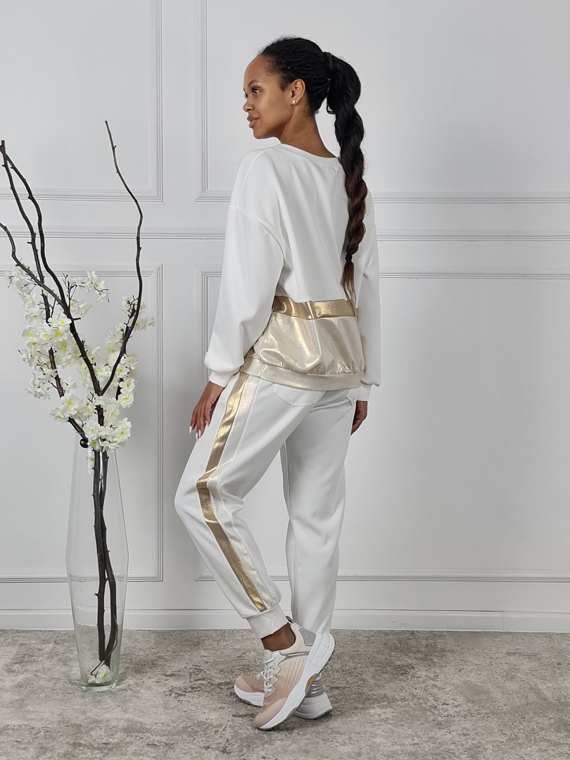 Костюм LIVAN'S брюки свитшот с золотыми полосками молочный, фотография №3