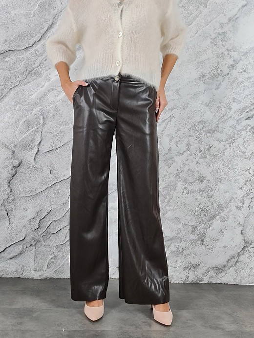 Брюки PAQUITO экокожа на пуговице шоколад