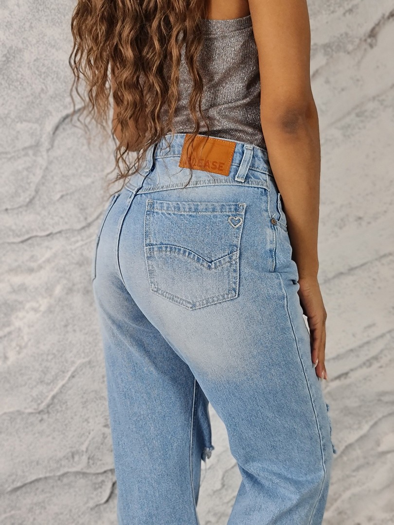 Джинсы Please прямые с разрезами на коленях светло-голубые (P1T7CJGNUA), фотография №4