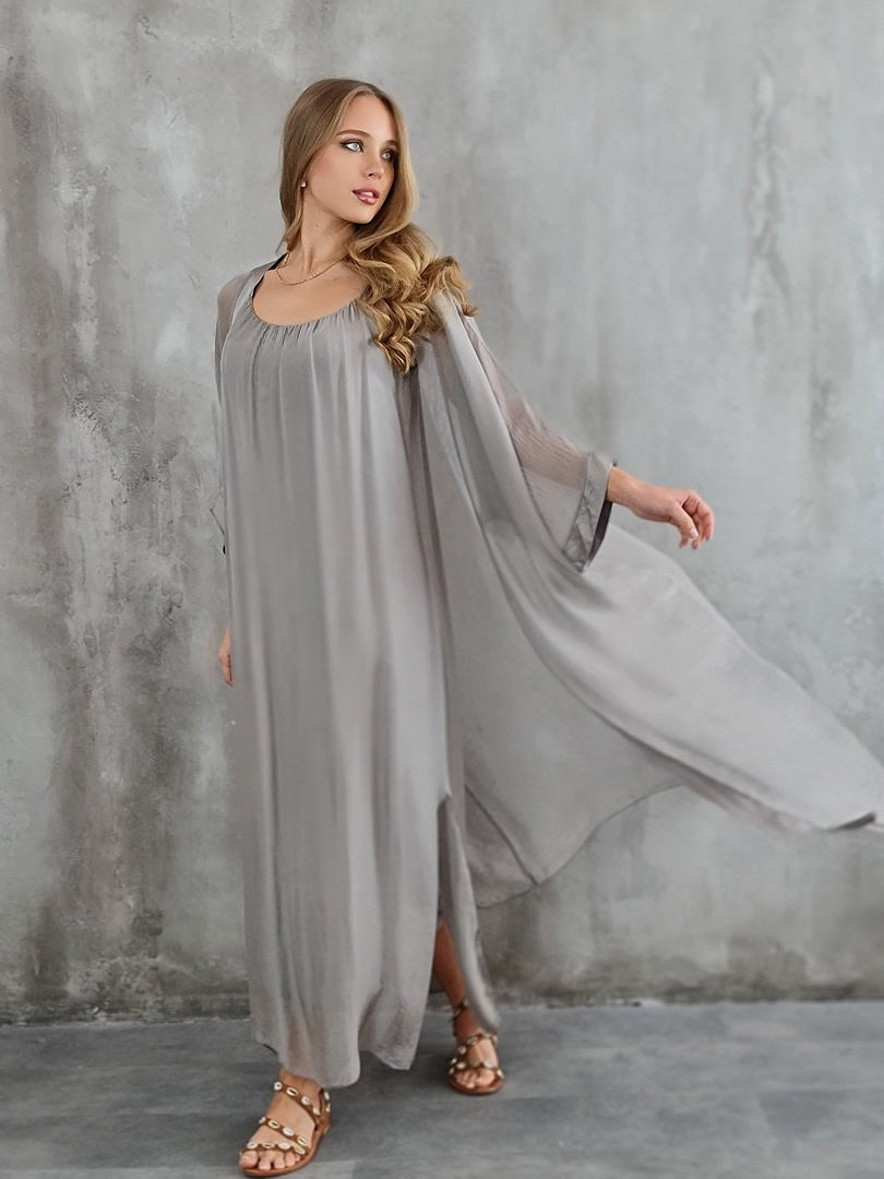 Комплект Segreto шёлковый платье и накидка хаки (серый), фотография №1