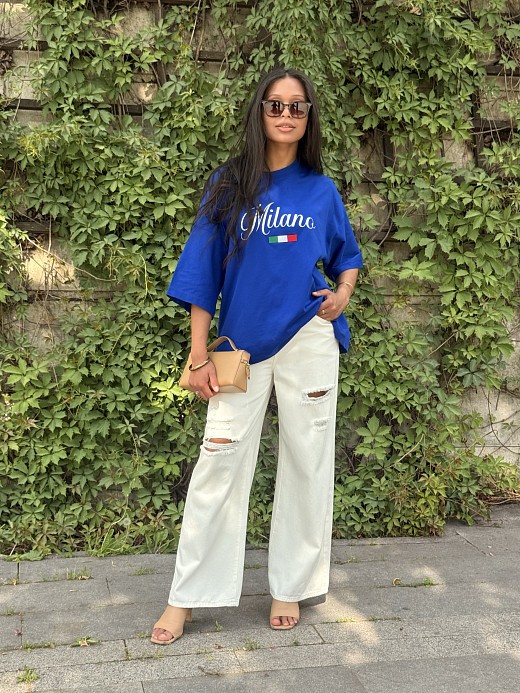 Джинсы Palazzo Pants с рваными вставками белые
