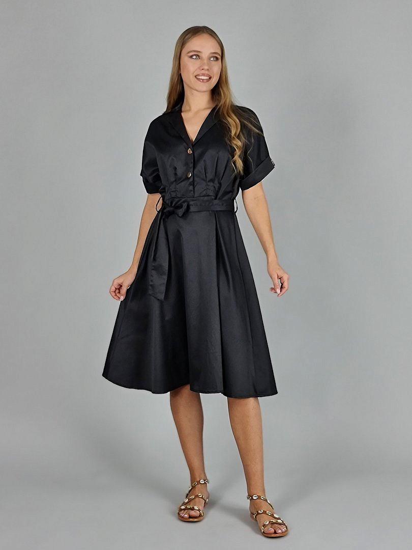 Платье Michelle с коротким рукавом и золотыми пуговицами чёрное, фотография №1