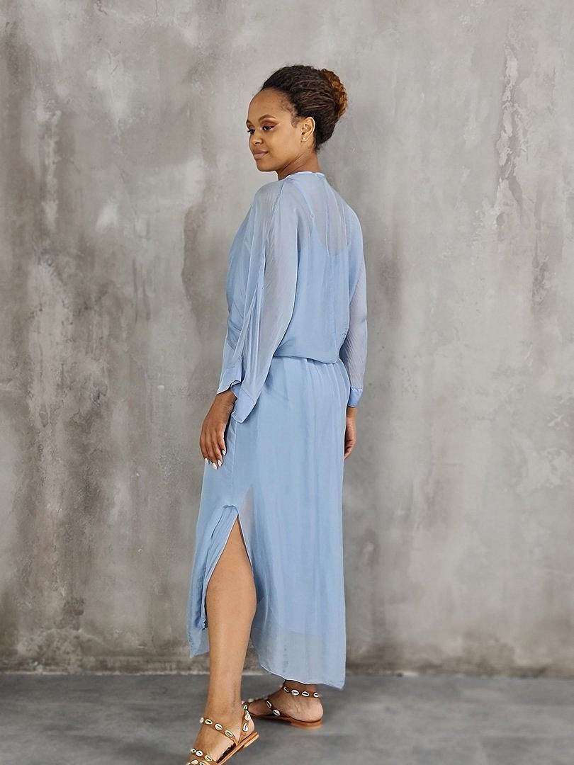 Накидка CLOTHÉ шёлковая короткая с завязками голубая, фотография №4