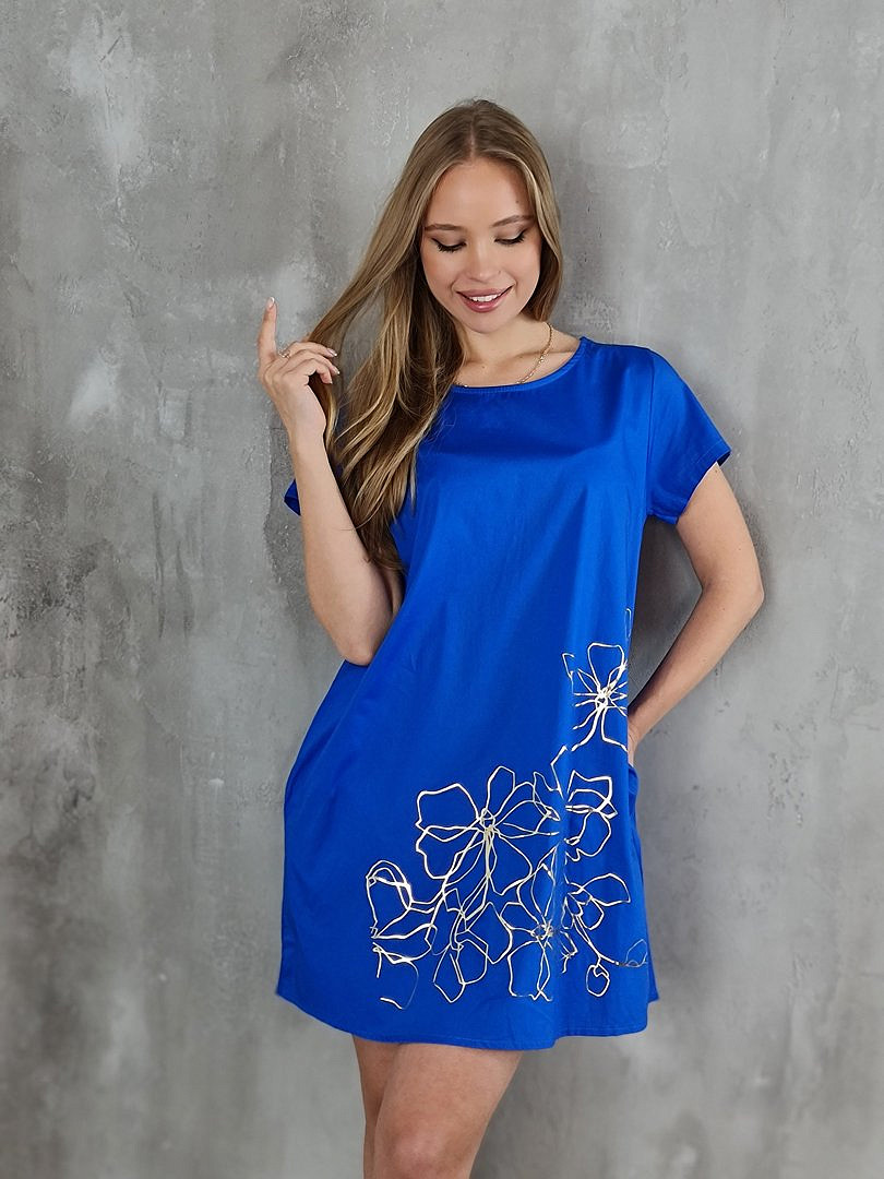 Платье Glam с золотым принтом "Цветы" электрик, фотография №3