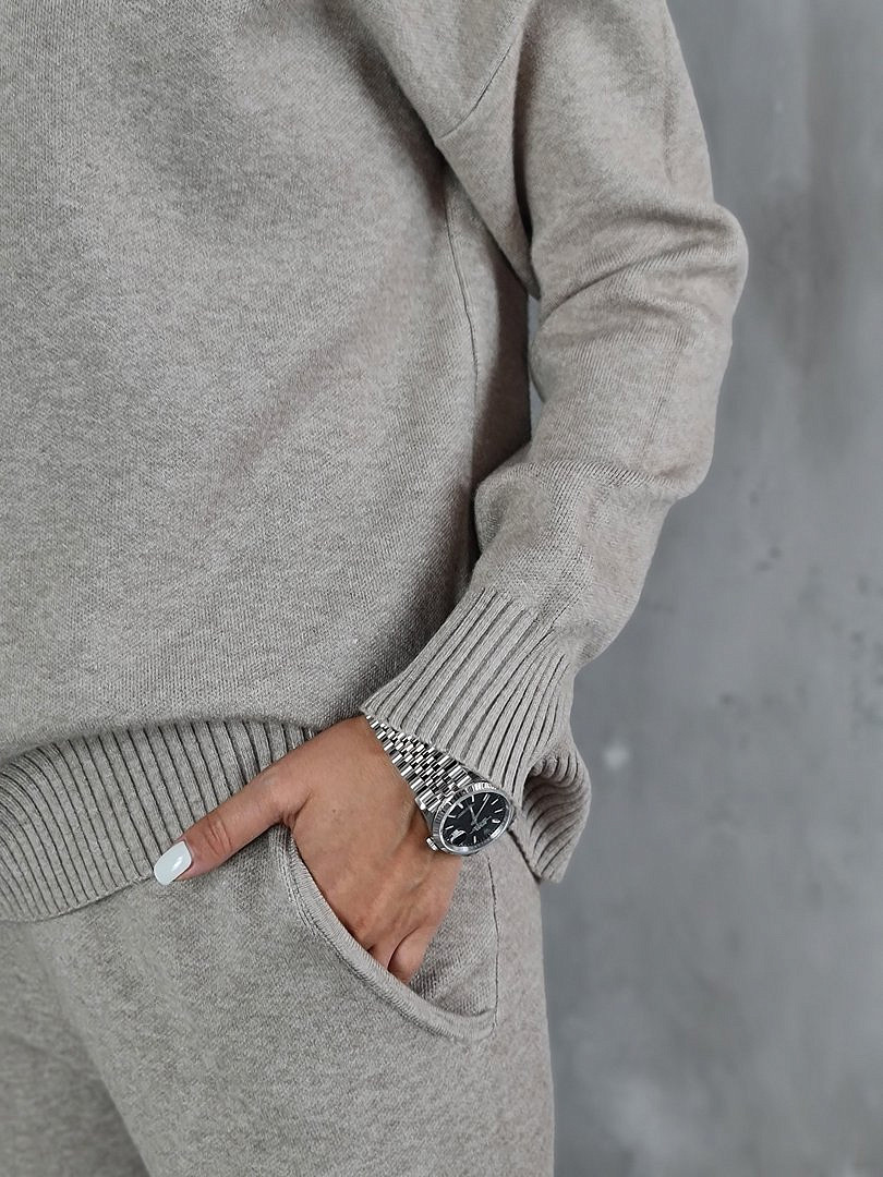 Костюм Lara джемпер и брюки свободные С карманами бежевый, фотография №4