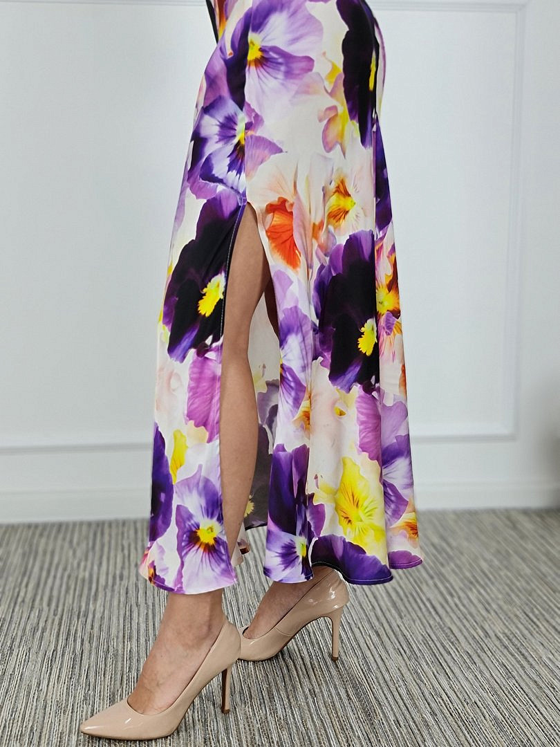 Платье Imperial атласное с принтом "Фиалки"  фиолетовое, фотография №5