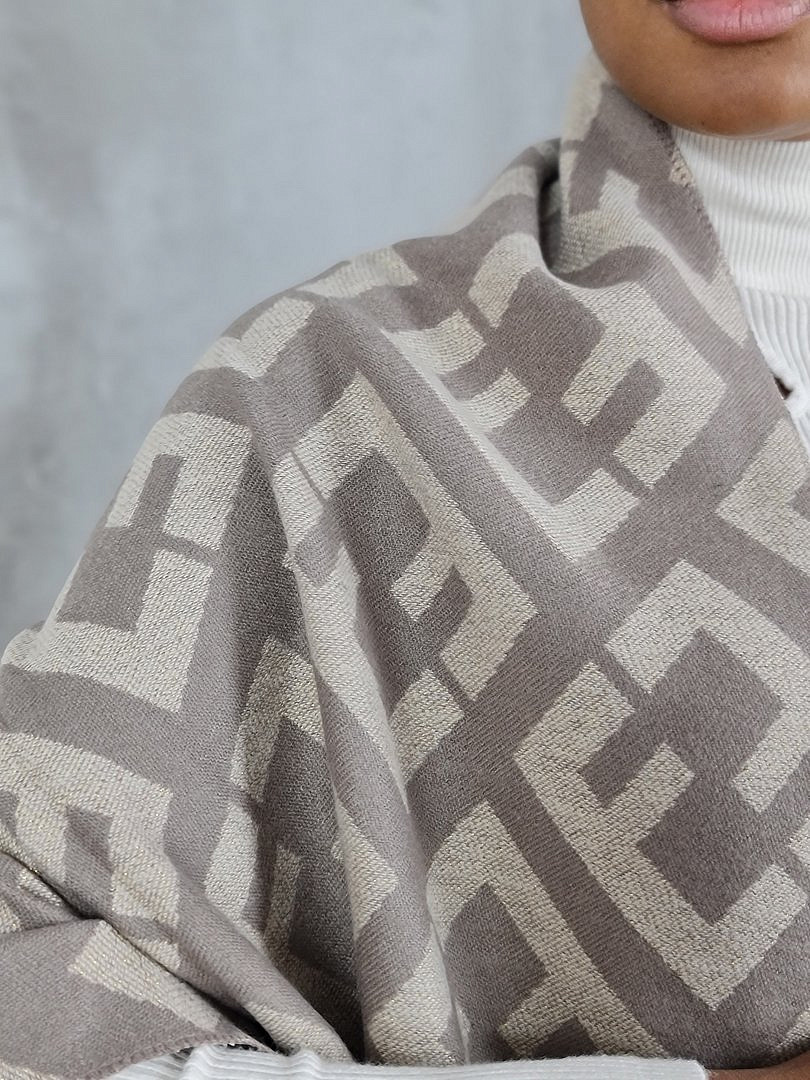 Палантин Mondana с геометрическим принтом и люреком какао/бежевый/золото, фотография №4