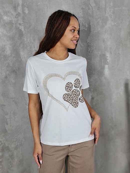 Футболка Y Two с принтом сердце и леопардовая лапка белая 