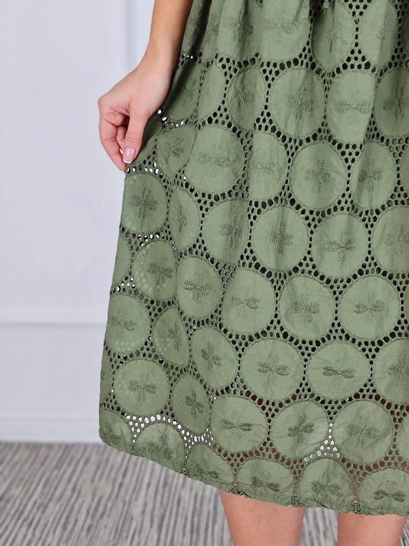 Платье MIHO'S ажурное с поясом хаки, фотография №4