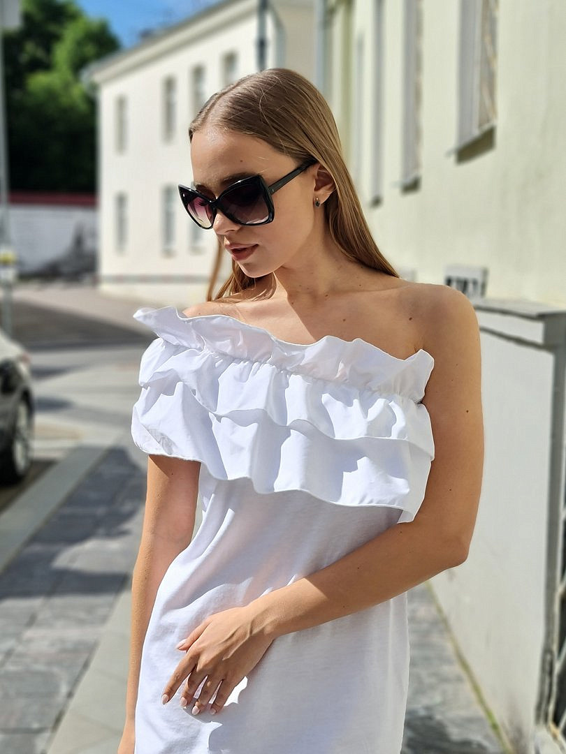 Платье Dixie на одно плечо с воланом белое, фотография №2