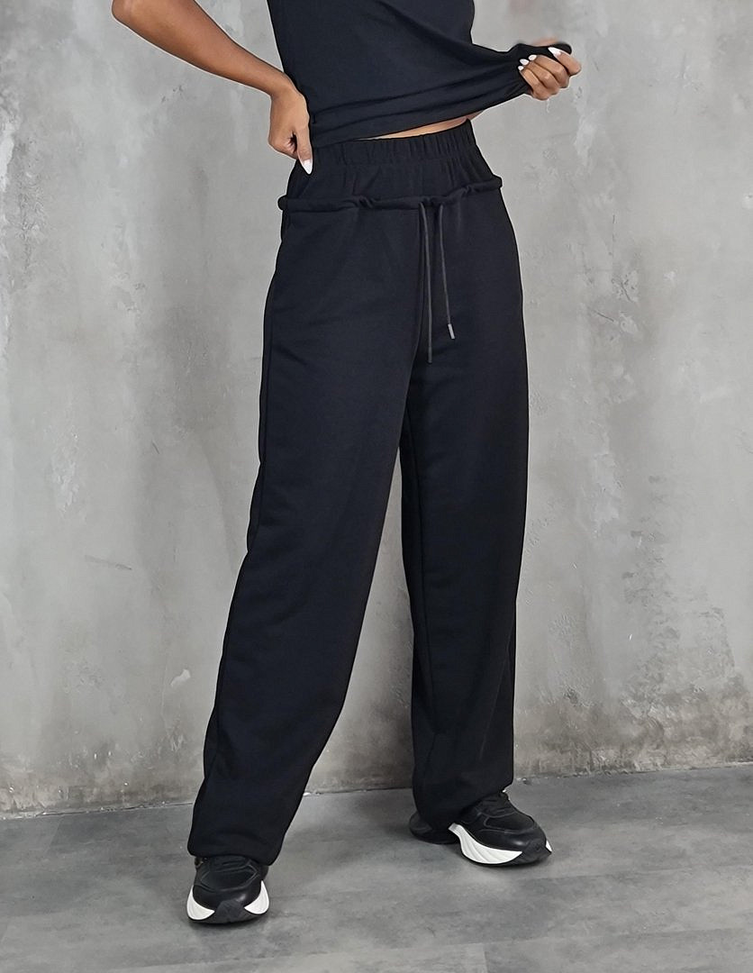 Брюки Imperial на высокой резинке на шнурках черные, фотография №1